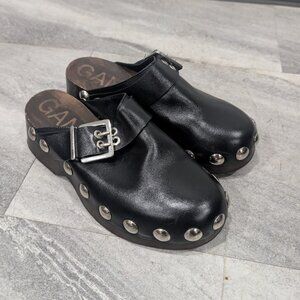 GANNI Calf Leather Black Studded Clogs Size 38 8 FLAW PLEASE READ